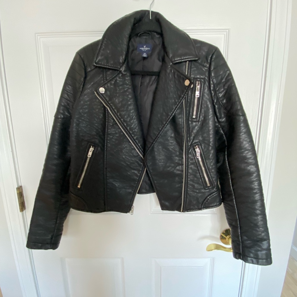 American Eagle Faux Leather Black Leather Jacket